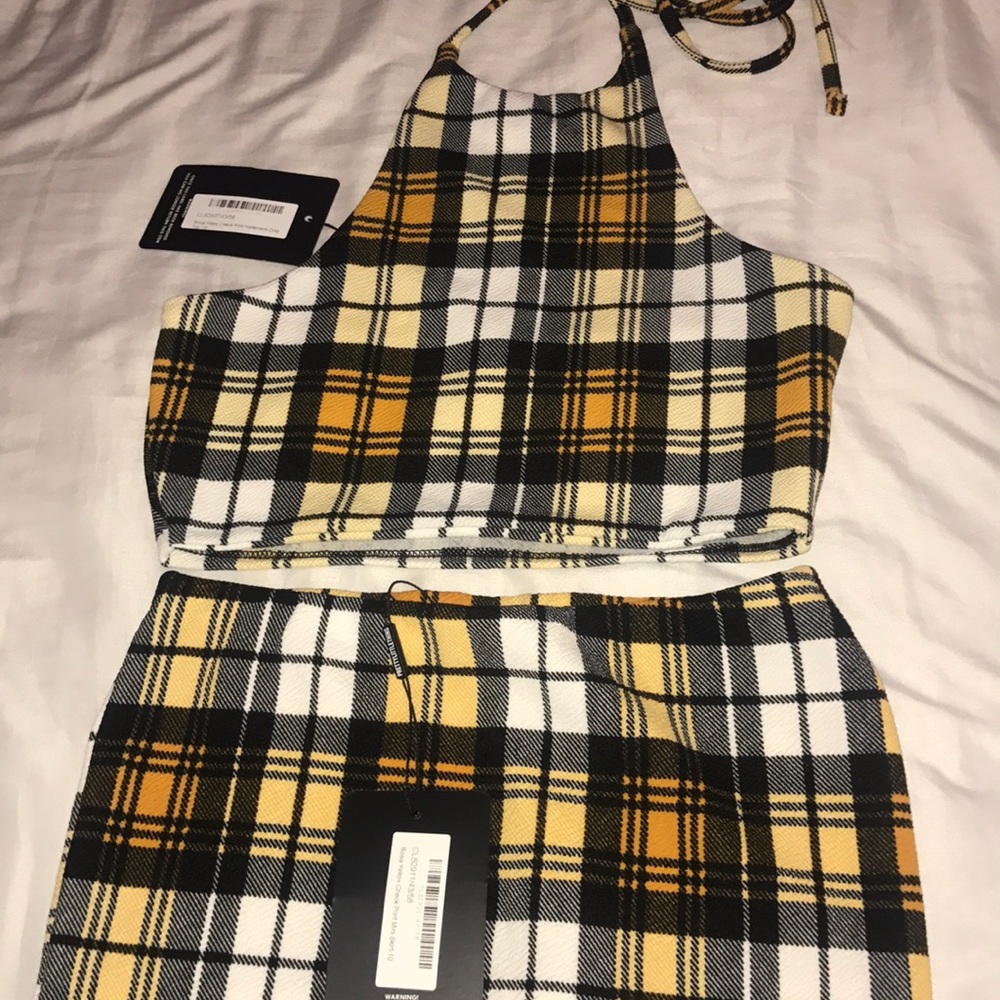 PLT Yellow Check Print Crop Top & Mini Skirt Set